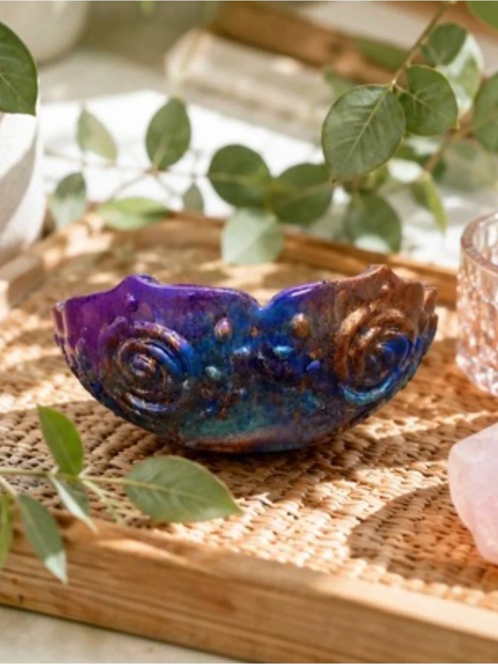 Handmade Iridescent Resin Trinket Dish in Blue and Brown